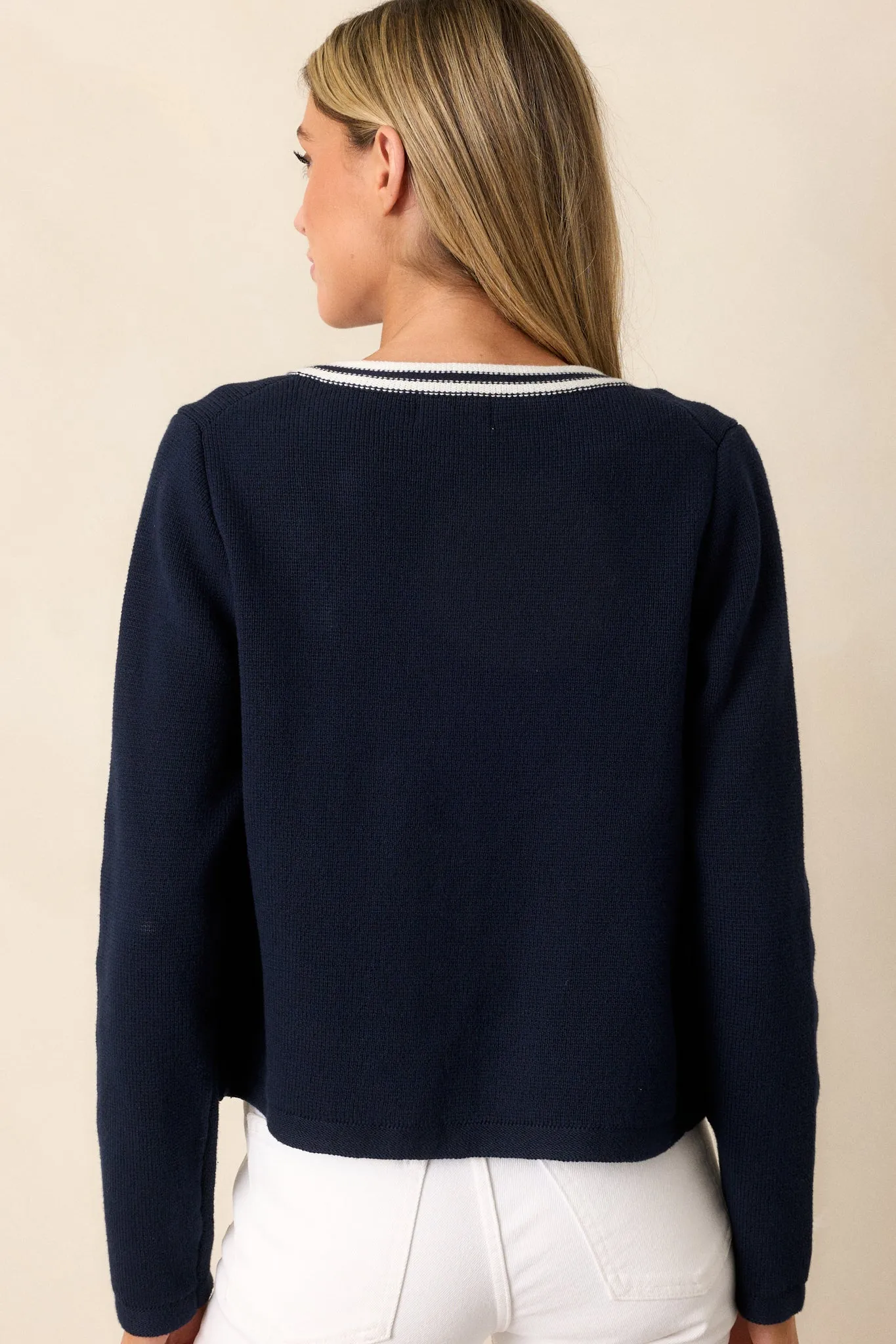 Cozy Meadow Cotton Navy Long Sleeve Knit Cardigan