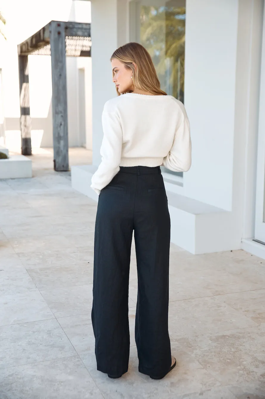 Riviera Bliss Linen Pants Black